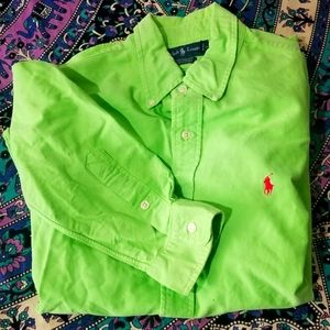Ralph Lauren Men's L Classic Fit Green Pink Pony Long Sleeve Button Down Shirt